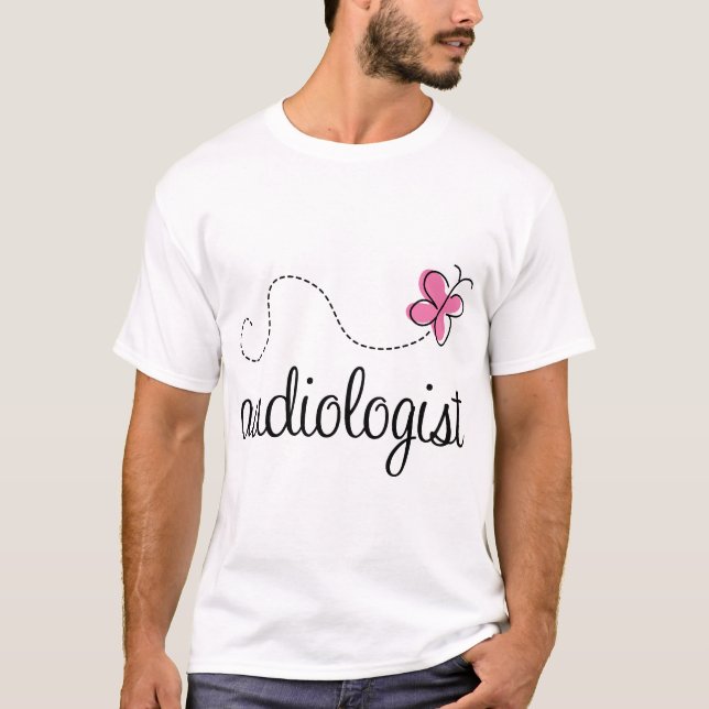 Camiseta Audiólogo rosado lindo de la mariposa (Anverso)
