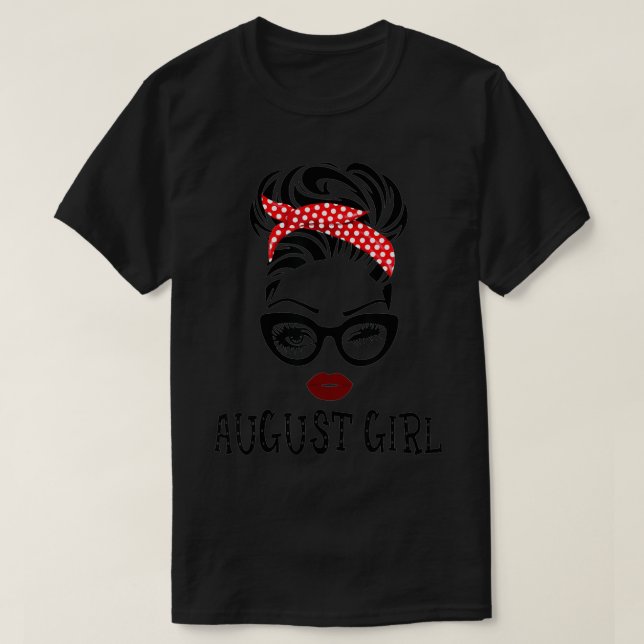 Camiseta August Girl Woman Face Wink Eyes Lady Face Birthda (Diseño del anverso)