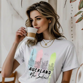 Camiseta Aukland Nueva Zelanda Acuarela Arte de Línea del H
