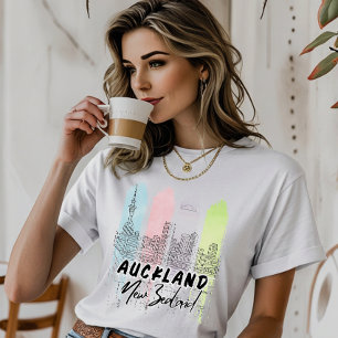 Camiseta Aukland Nueva Zelanda Acuarela Arte de Línea del H