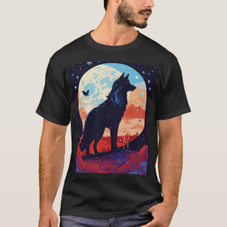 Camiseta Aúl nocturno: Lobos de vidrio bajo una luna cósmic