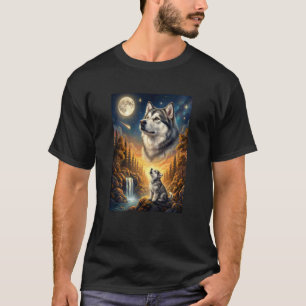 Camiseta Aullando a La Luna Meme Animal Perro Alaskan Malam