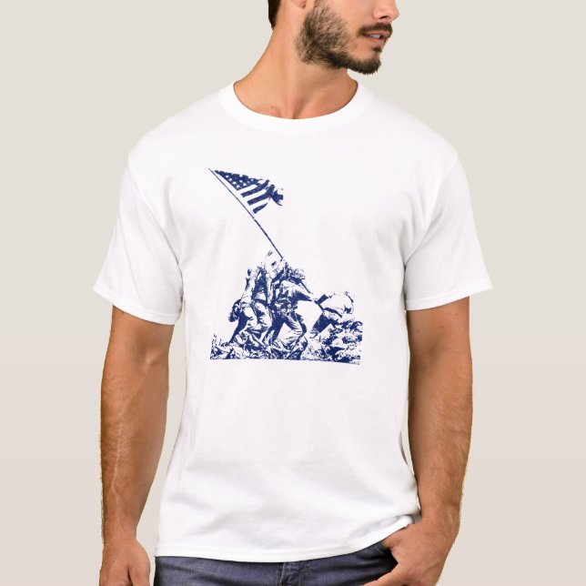Camiseta Aumento de la bandera de WWII Iwo Jima, azul (Anverso)