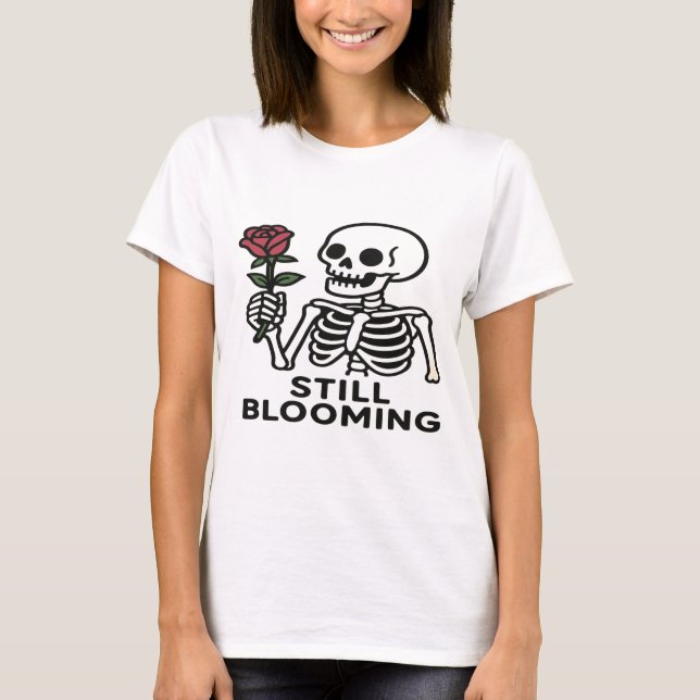 Camiseta Aún en flor - Esqueleto lindo con diseño Rosa (Anverso)