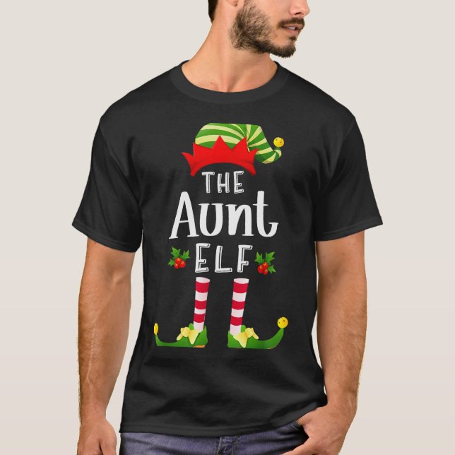 Camiseta Aunt Christmas Elf Matching Pajama X-mas Party  (Anverso)