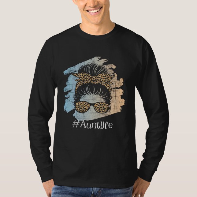 Camiseta Aunt Life Leopard Auntie Aunty Messy Hair Bun Niec (Anverso)