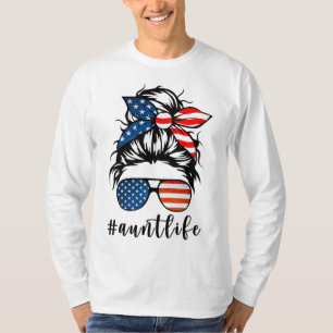 Camiseta Aunt Life Messy Bun Hair Bandana Gafas de sol Amer