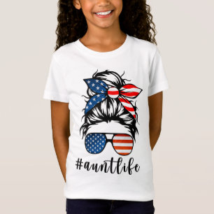Camiseta Aunt Life Messy Bun Hair Bandana Gafas de sol Amer