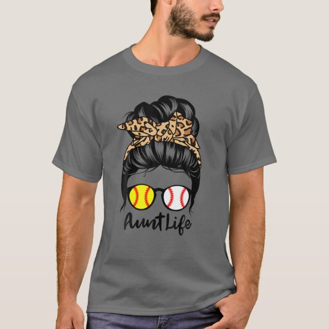Camiseta Aunt Life Messy Bun Hair Funny Béisbol Softbol P (Anverso)