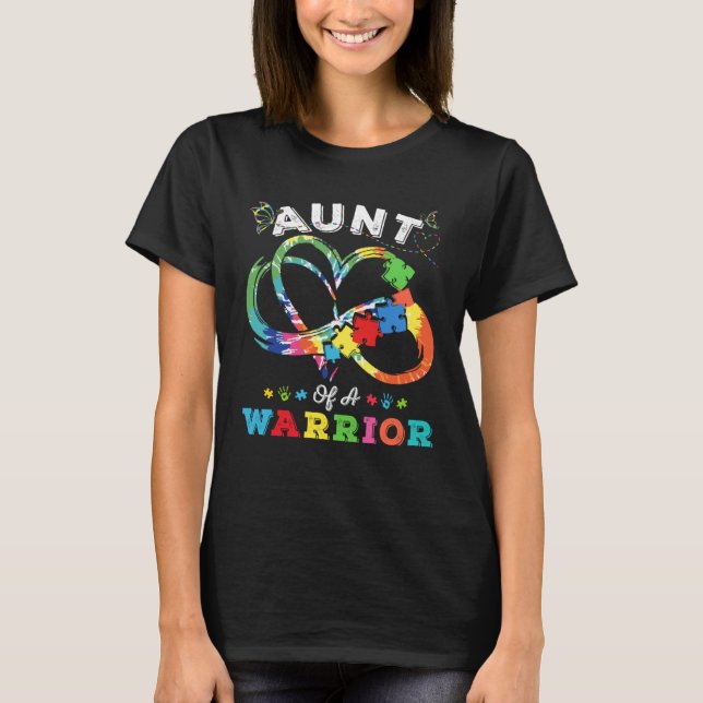 Camiseta Aunt Of A Warrior Autism Awareness Love Puzzle Tie (Anverso)