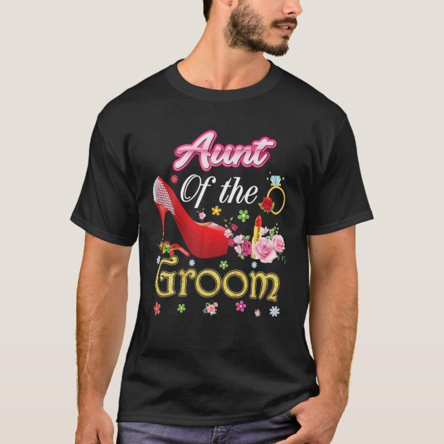 Camiseta Aunt Of The Groom Happy Wedding Flower Pink Shoe M (Anverso)