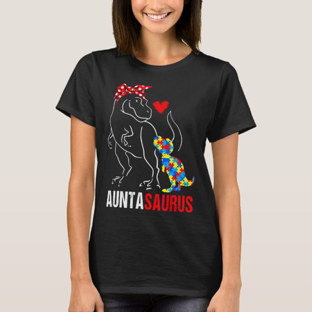 Camiseta Auntasaurus Rex Dinosaur Aunta Saurus Autism Aware (Anverso)