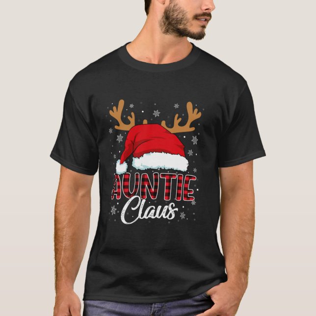 Camiseta Auntie Claus Santa Hat Reindeer Red Plaid Mateo (Anverso)