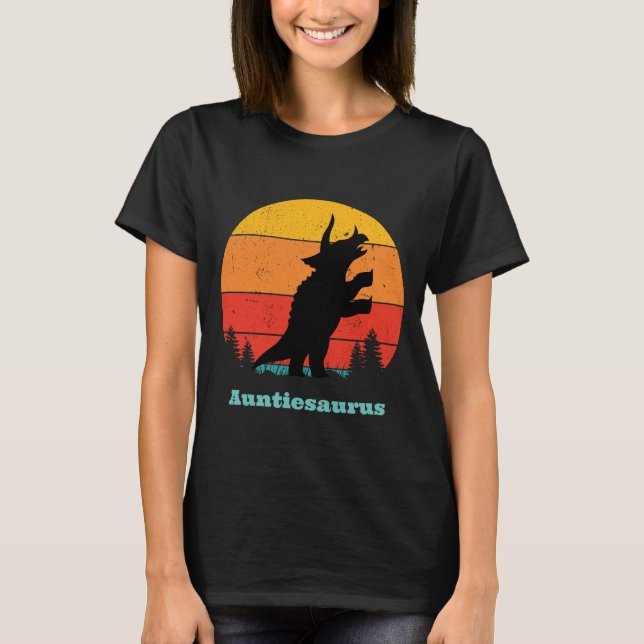 Camiseta Auntiesauro de atardecer retro (Anverso)