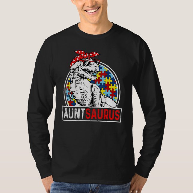 Camiseta Auntsaurus Rex Dinosaur Autism Aunt Saurus Family  (Anverso)