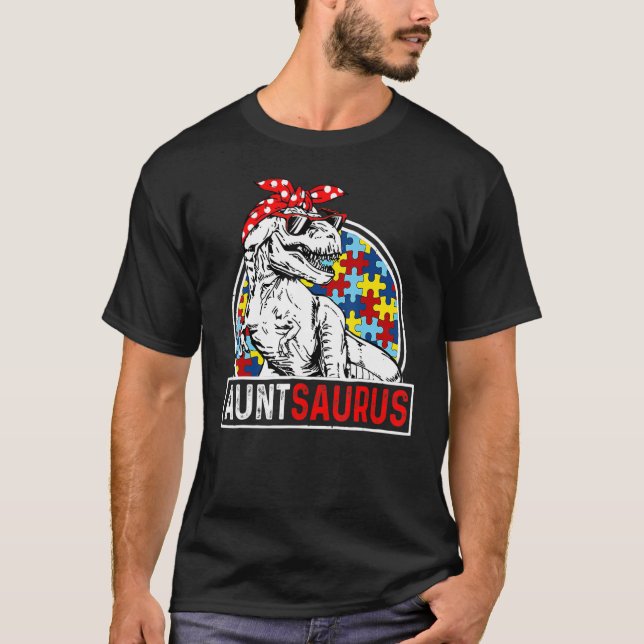 Camiseta Auntsaurus Rex Dinosaur Autism Aunt Saurus Family  (Anverso)
