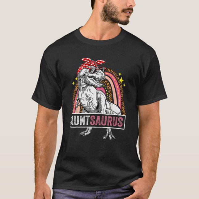 Camiseta Auntsaurus Rex Dinosaur Leopard Rainbow Saurus (Anverso)