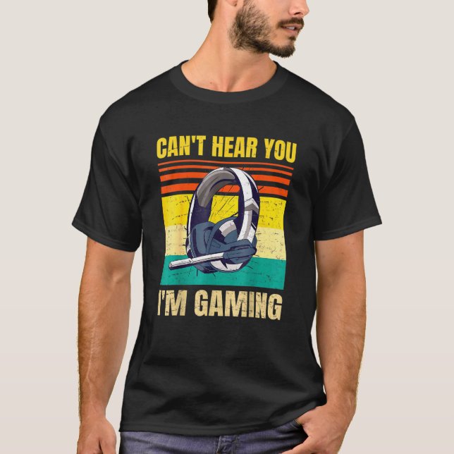 Camiseta Auricular Retro Gamer No Puede Escucharte Mi Juego (Anverso)