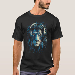 Camiseta Auriculares animales de música de león con diseño
