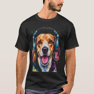 Camiseta Auriculares Beagle Perro Gracia Arte Animal Imprim