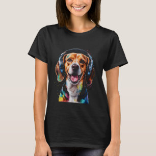 Camiseta Auriculares Beagle Perro Gracia Arte Animal Imprim