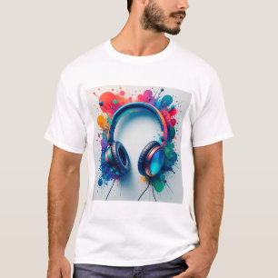Camiseta Auriculares Coloridos con Salpicaduras de Pintura 