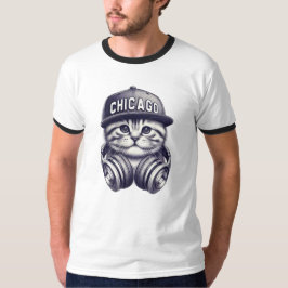 Camiseta Auriculares con DJ Cat Adorable de Chicago