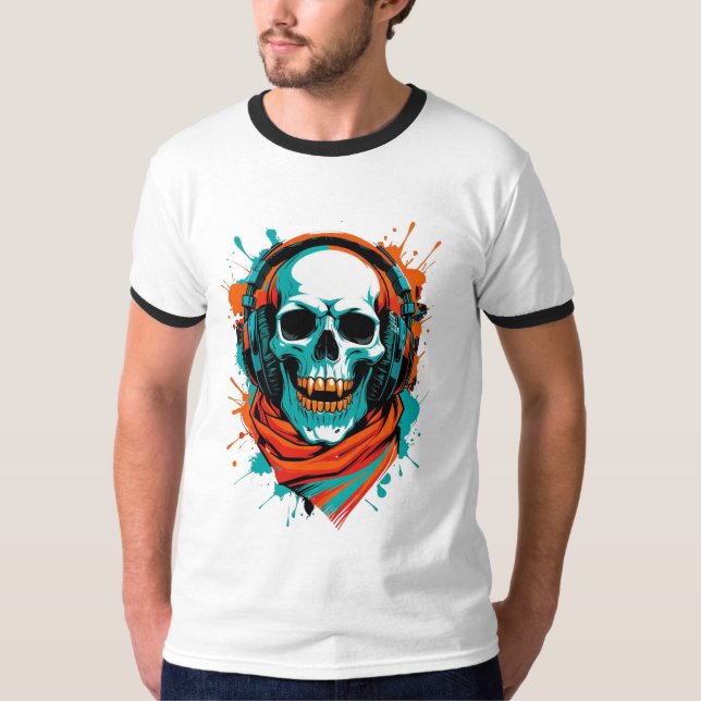 Camiseta Auriculares con DJ de cráneo - Tee de música de ar