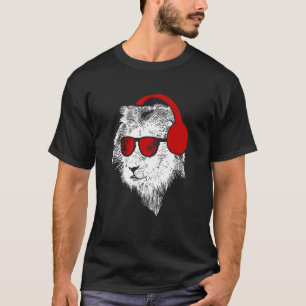 Camiseta Auriculares con gafas de sol de león fiesta música