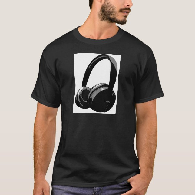 Camiseta Auriculares de arte pop blanco y negro (Anverso)
