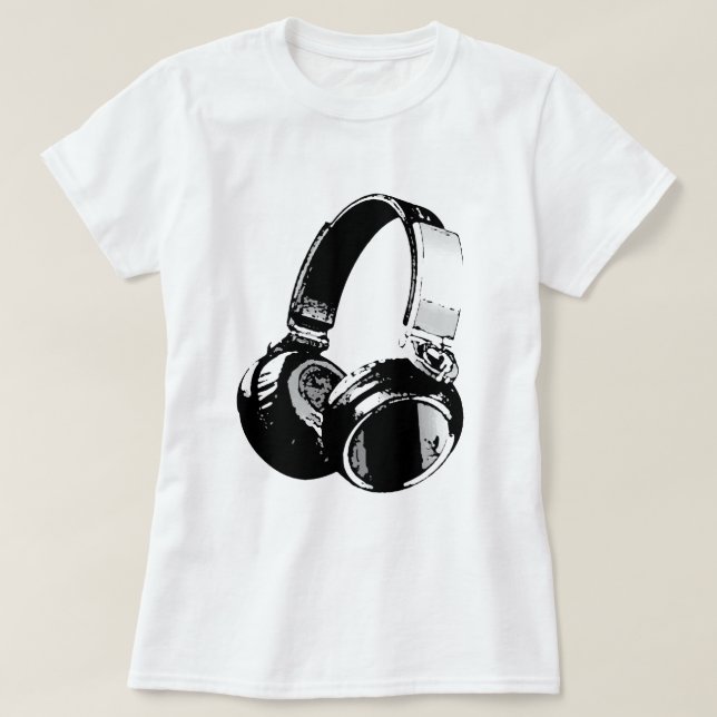 Camiseta Auriculares de arte pop blanco y negro (Diseño del anverso)