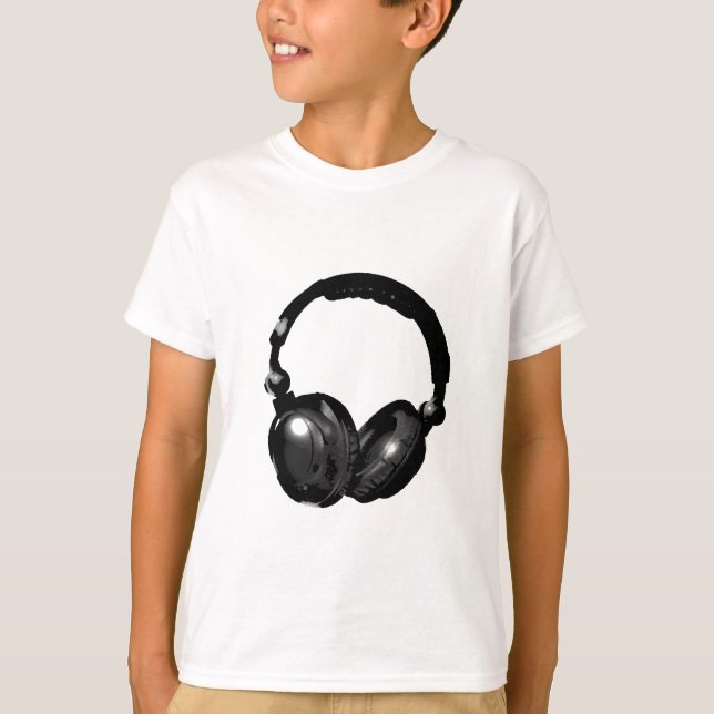 Camiseta Auriculares de arte pop blanco y negro (Anverso)