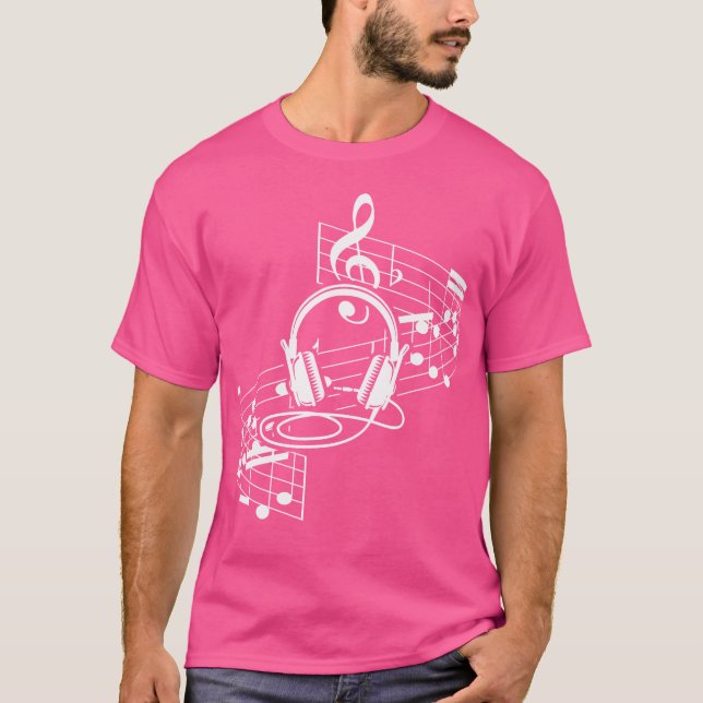 Camiseta Auriculares de Hoja de Música Clef Notas Musicales (Anverso)