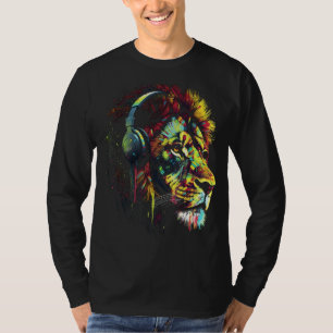 Camiseta Auriculares de león Música Colorido Art Zoológico