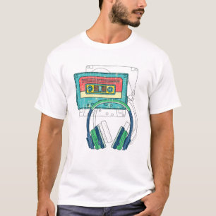 Camiseta Auriculares de música cassette música retro 80S