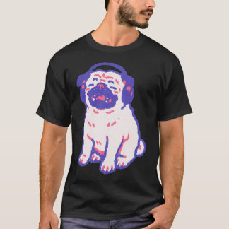 Camiseta Auriculares de música Pug, ilustración pastel jugu
