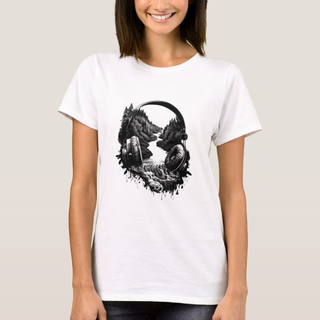 Camiseta Auriculares de Naturaleza y Música - Artista blanc (Anverso)