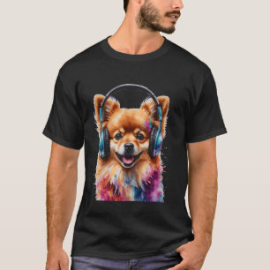 Camiseta Auriculares de Pomerania Perro Gracioso Arte Anima