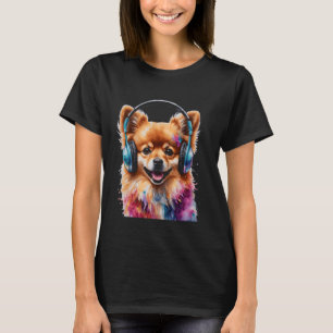 Camiseta Auriculares de Pomerania Perro Gracioso Arte Anima