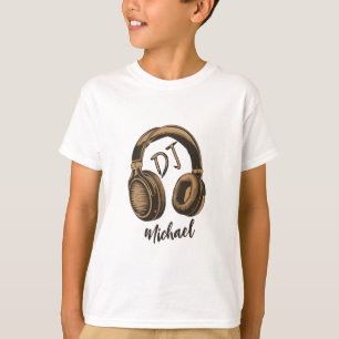 Camiseta Auriculares DJ de música moderna Nombre personaliz