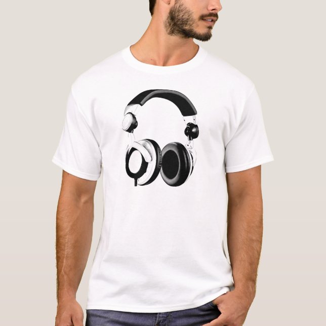 Camiseta Auriculares en blanco y negro (Anverso)