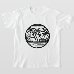 Camiseta Auriculares Flamingo en blanco y negro y tropicale