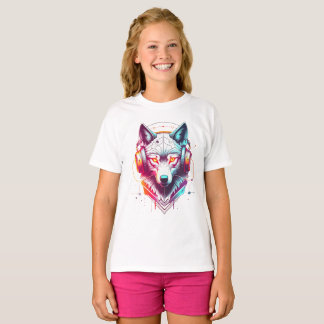 Camiseta Auriculares Neon Cyber Wolf Y2K