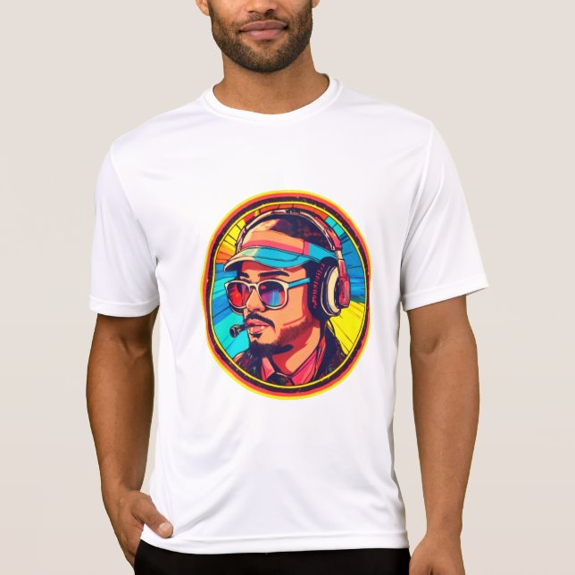 Camiseta Auriculares Retro Gamer Vibes de neón (Anverso)