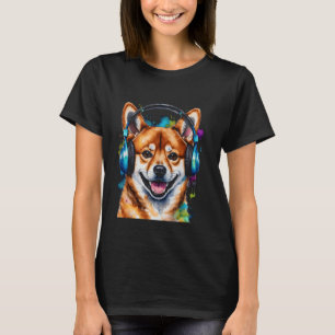 Camiseta Auriculares Shiba Inu Perro Gracioso Arte Animal I