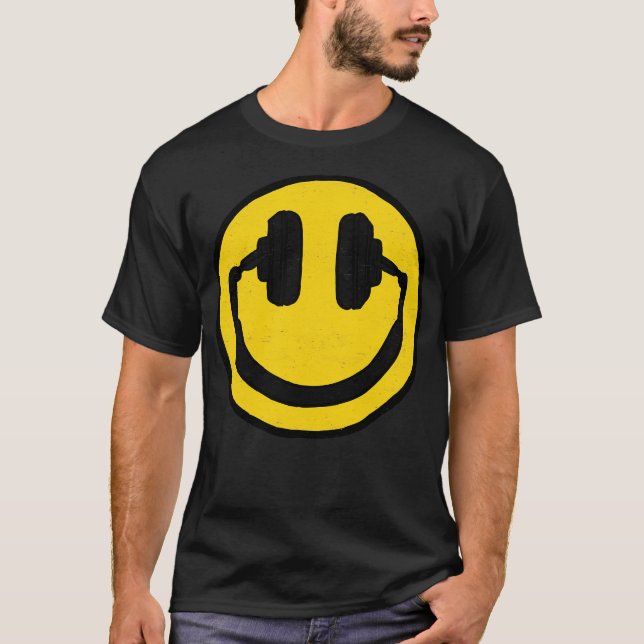 Camiseta Auriculares Sonrientes Face Music me hace feliz (Anverso)