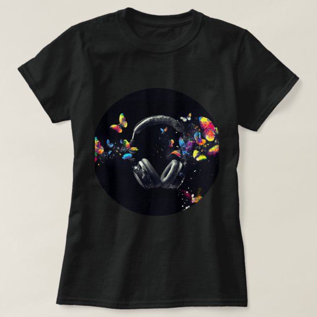 Camiseta Auriculares y mariposas (Diseño del anverso)