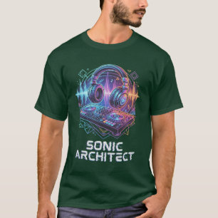 Camiseta Auriculares y mezclador DJ Sonic Architect Neon
