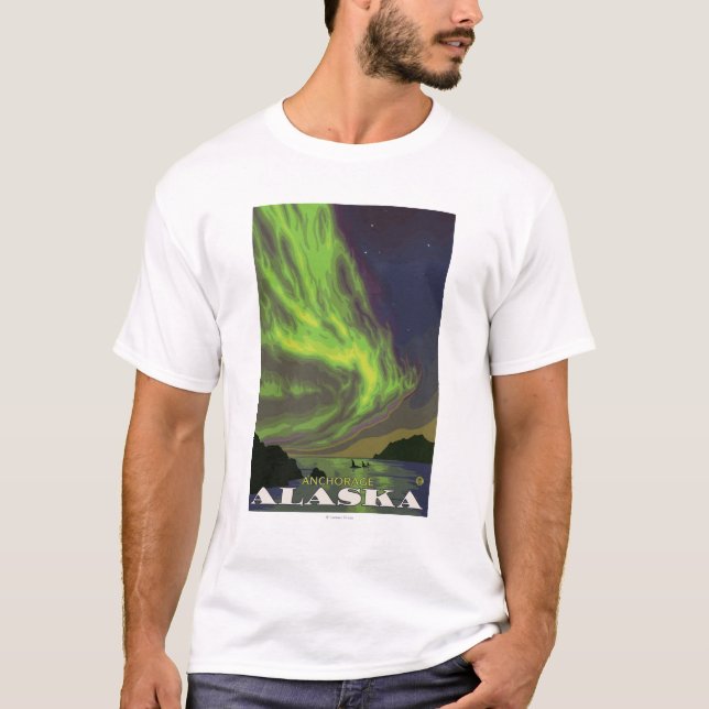 Camiseta Aurora boreal y orcas - Anchorage, Alaska (Anverso)