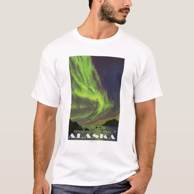 Camiseta Aurora boreal y orcas - parque nacional de Denali, (Anverso)